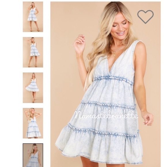 Nwt Light Wash Sleeveless Boho Babydoll Tiered Denim Mini Dress - Picture 12 of 17